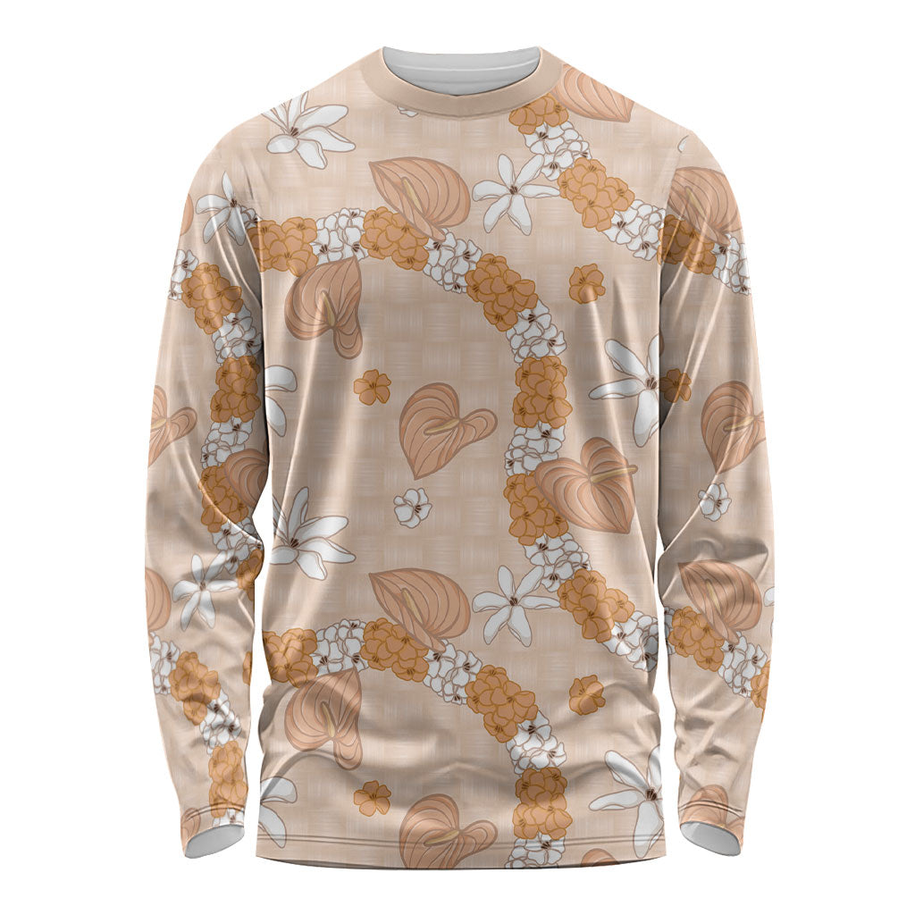 Hawaii Anthurium Tiare Pikake Lei Long Sleeve Shirt Alani Lauhala Art Pattern