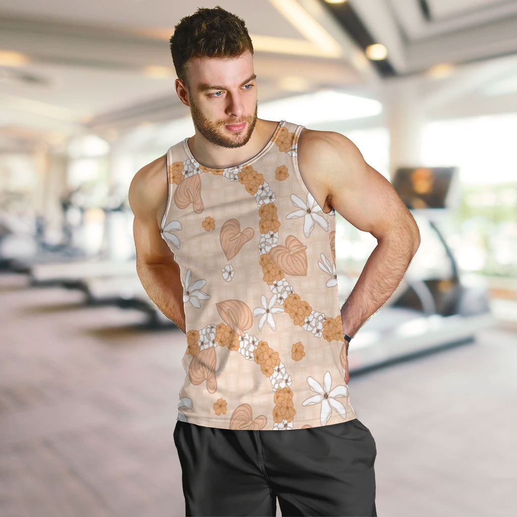 Hawaii Anthurium Tiare Pikake Lei Men Tank Top Alani Lauhala Art Pattern