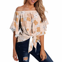 Hawaii Anthurium Tiare Pikake Lei Off Shoulder Wrap Waist Top Alani Lauhala Art Pattern LT01 - Polynesian Pride