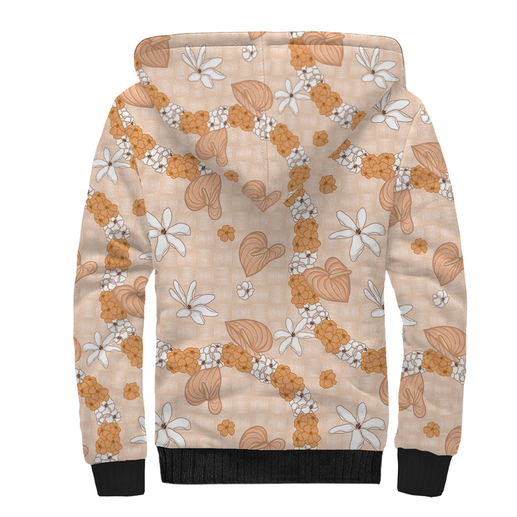 Hawaii Anthurium Tiare Pikake Lei Sherpa Hoodie Alani Lauhala Art Pattern