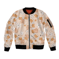Hawaii Anthurium Tiare Pikake Lei Sleeve Zip Bomber Jacket Alani Lauhala Art Pattern LT01 Unisex Orange - Polynesian Pride