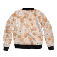 Hawaii Anthurium Tiare Pikake Lei Sleeve Zip Bomber Jacket Alani Lauhala Art Pattern LT01 - Polynesian Pride
