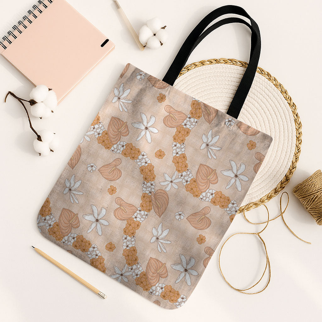 Hawaii Anthurium Tiare Pikake Lei Tote Bag Alani Lauhala Art Pattern