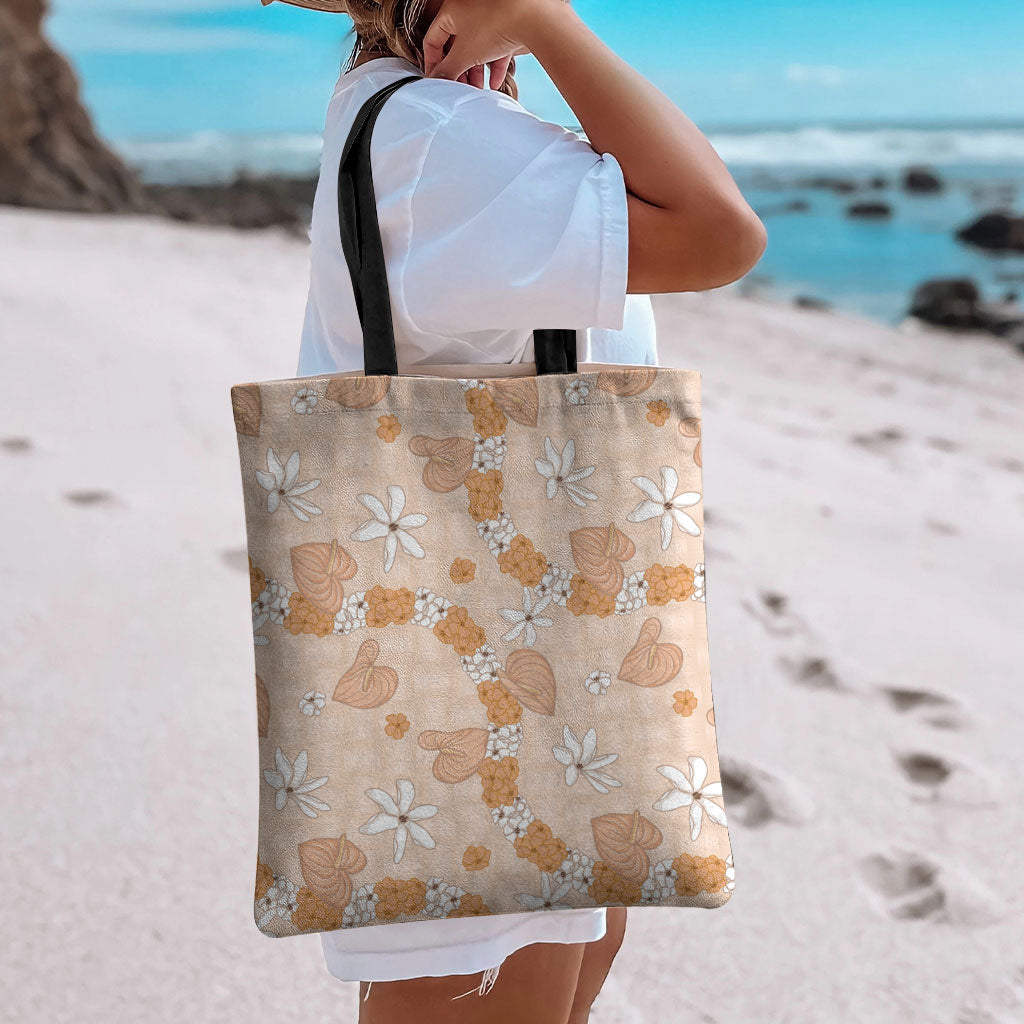 Hawaii Anthurium Tiare Pikake Lei Tote Bag Alani Lauhala Art Pattern