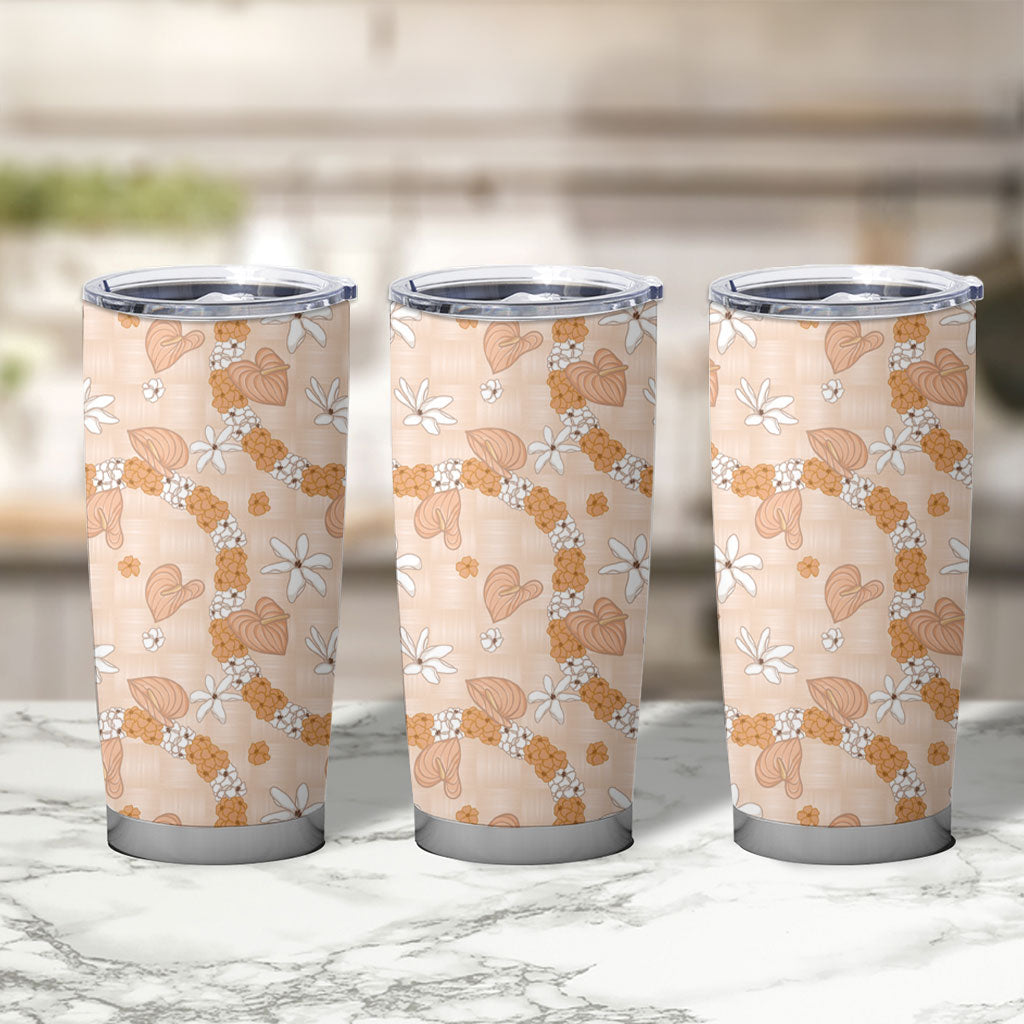 Hawaii Anthurium Tiare Pikake Lei Tumbler Cup Alani Lauhala Art Pattern