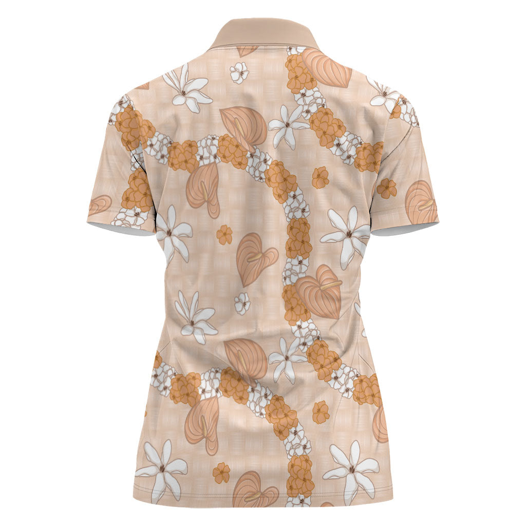 Hawaii Anthurium Tiare Pikake Lei Women Polo Shirt Alani Lauhala Art Pattern