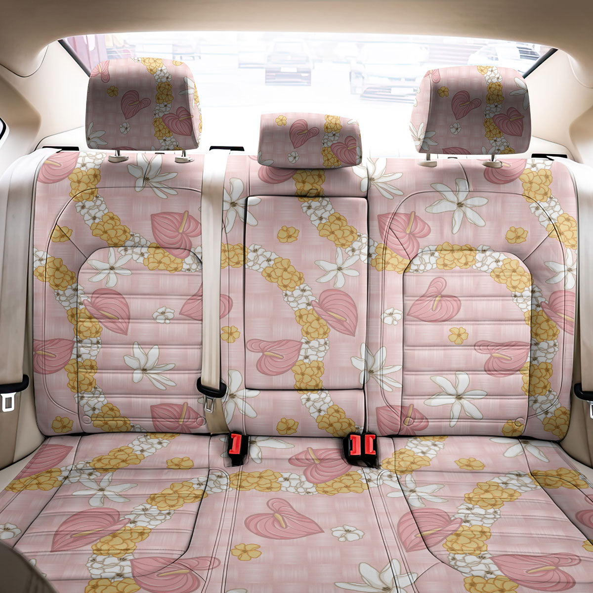 Hawaii Anthurium Tiare Pikake Lei Back Car Seat Cover Akala Lauhala Art Pattern