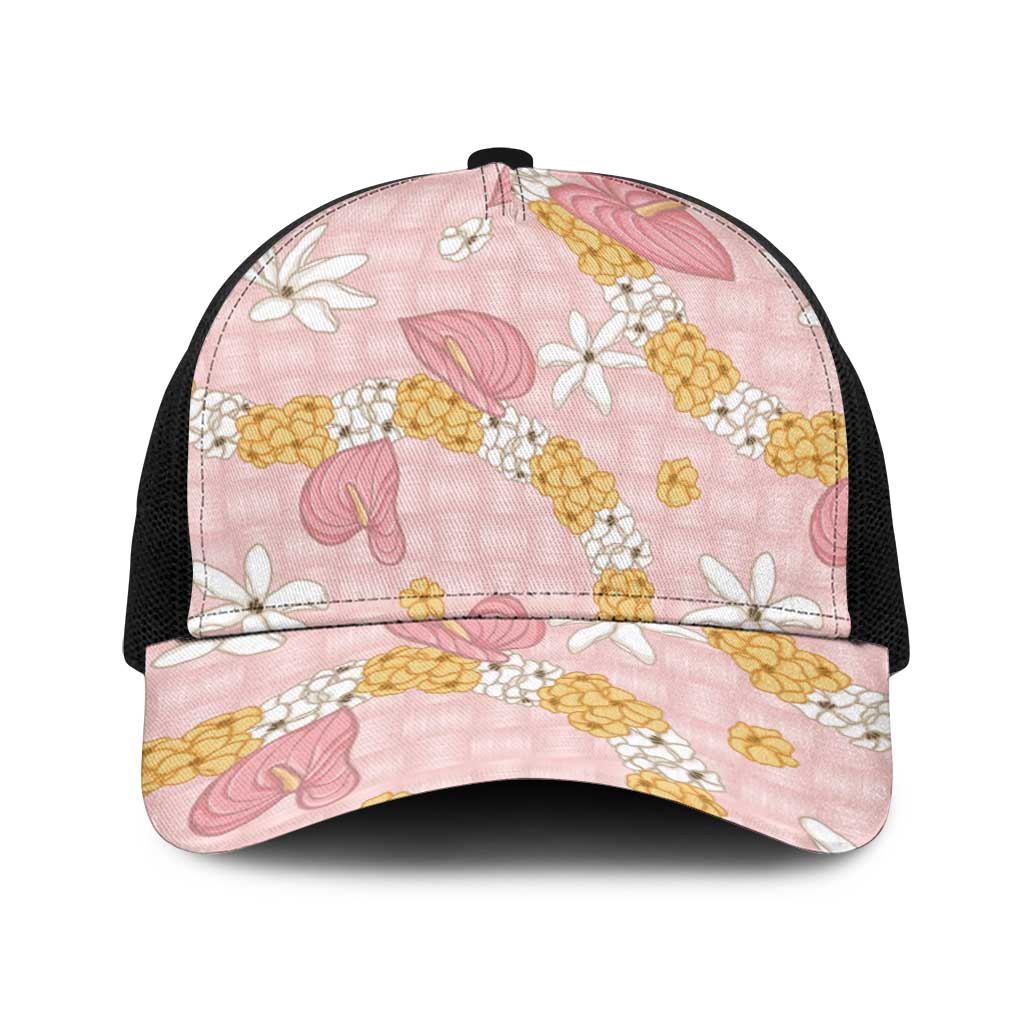 Hawaii Anthurium Tiare Pikake Lei Baseball Net Cap Akala Lauhala Art Pattern