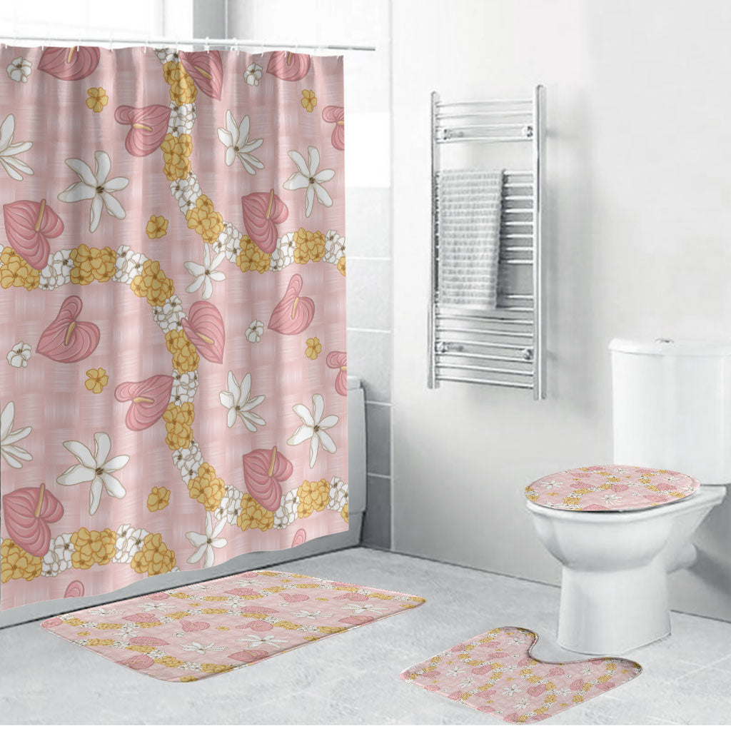 Hawaii Anthurium Tiare Pikake Lei Bathroom Set Akala Lauhala Art Pattern