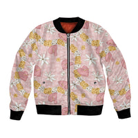 Hawaii Anthurium Tiare Pikake Lei Bomber Jacket Akala Lauhala Art Pattern