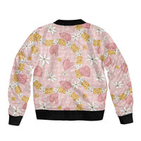 Hawaii Anthurium Tiare Pikake Lei Bomber Jacket Akala Lauhala Art Pattern