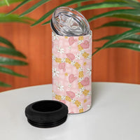 Hawaii Anthurium Tiare Pikake Lei 4 in 1 Can Cooler Tumbler Akala Lauhala Art Pattern LT01 - Polynesian Pride