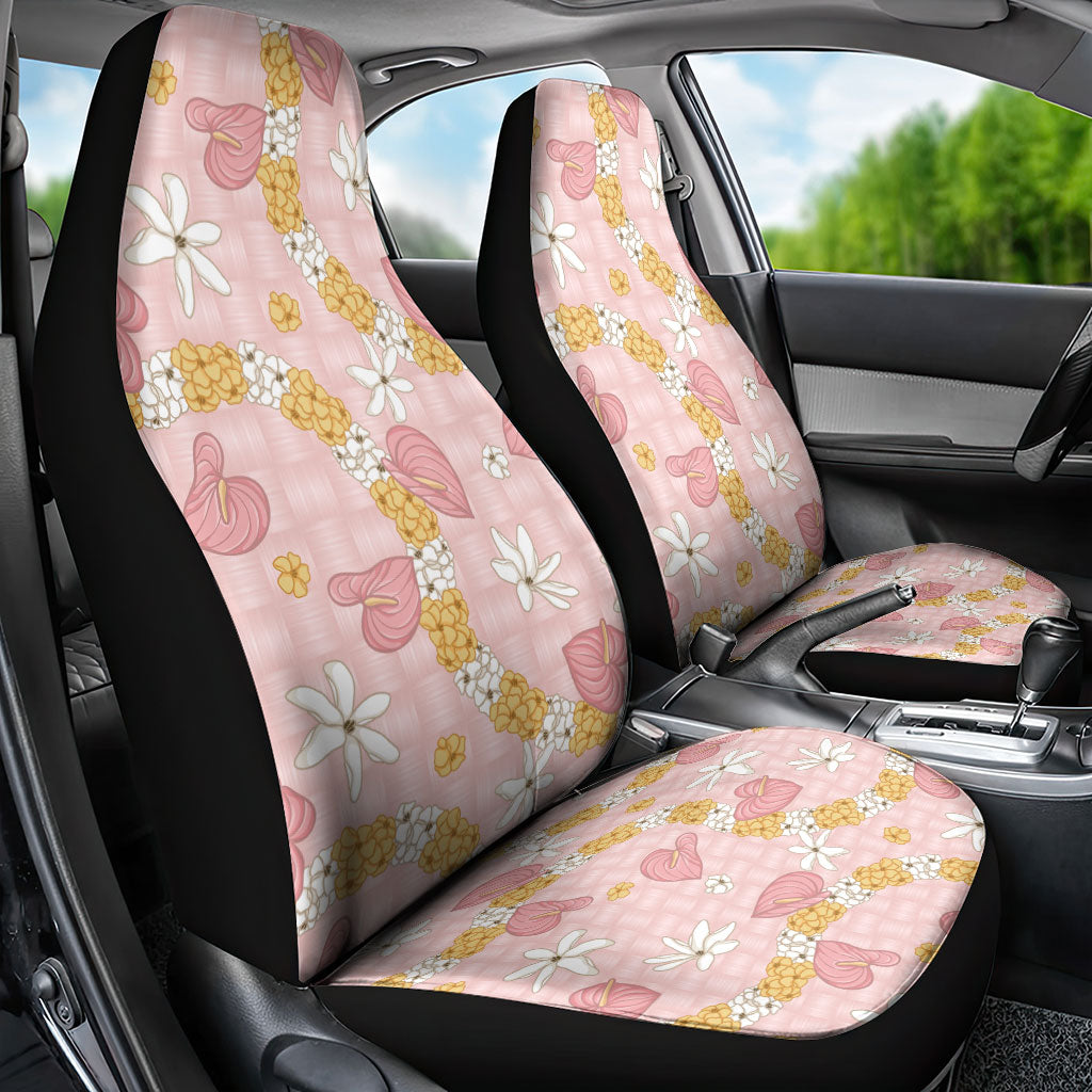 Hawaii Anthurium Tiare Pikake Lei Car Seat Cover Akala Lauhala Art Pattern