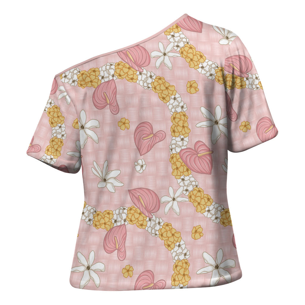 Hawaii Anthurium Tiare Pikake Lei Cross Shoulder Shirt Akala Lauhala Art Pattern LT01 - Polynesian Pride