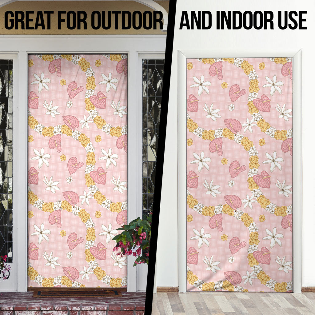 Hawaii Anthurium Tiare Pikake Lei Door Cover Akala Lauhala Art Pattern