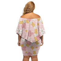 Hawaii Anthurium Tiare Pikake Lei Family Matching Off Shoulder Short Dress and Hawaiian Shirt Akala Lauhala Art Pattern LT01 - Polynesian Pride