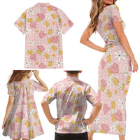 Hawaii Anthurium Tiare Pikake Lei Family Matching Short Sleeve Bodycon Dress and Hawaiian Shirt Akala Lauhala Art Pattern LT01 - Polynesian Pride
