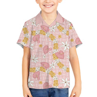 Hawaii Anthurium Tiare Pikake Lei Family Matching Tank Maxi Dress and Hawaiian Shirt Akala Lauhala Art Pattern LT01 Son's Shirt Pink - Polynesian Pride
