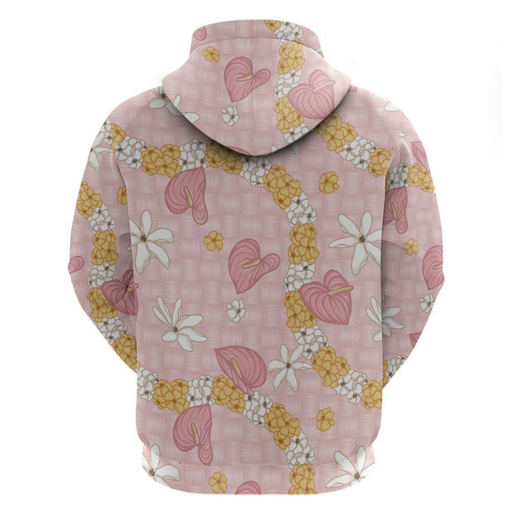 Hawaii Anthurium Tiare Pikake Lei Hoodie Akala Lauhala Art Pattern