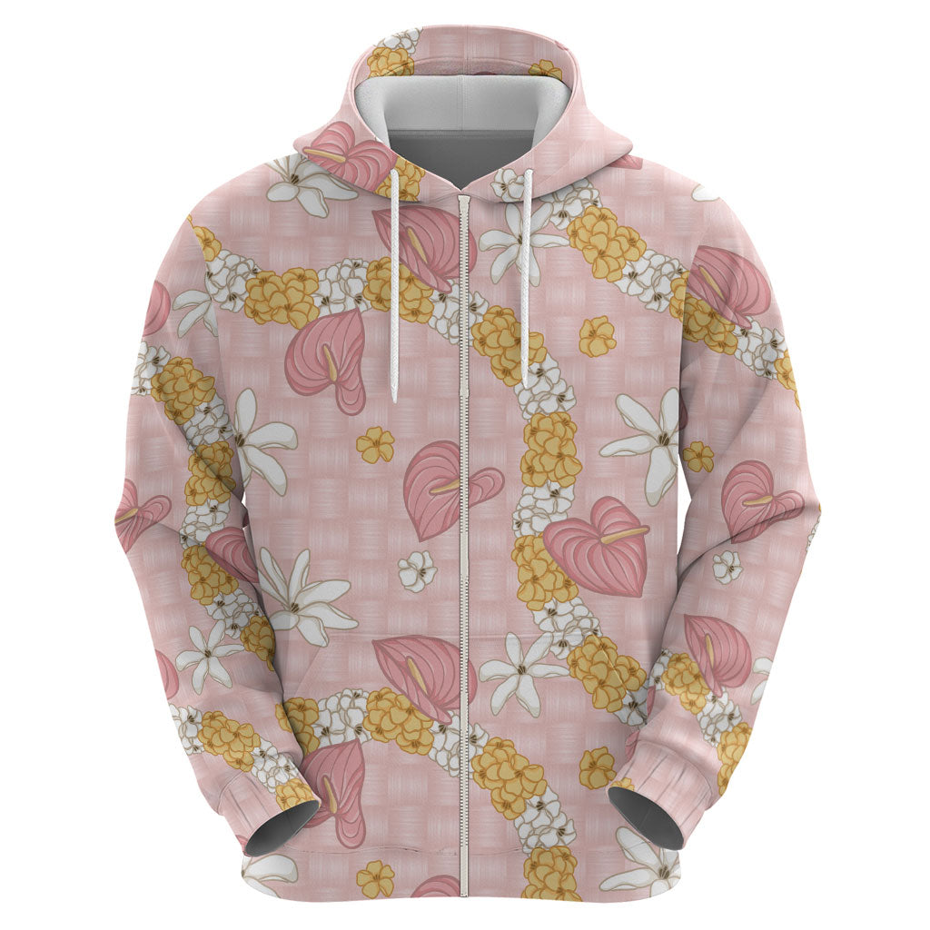 Hawaii Anthurium Tiare Pikake Lei Hoodie Akala Lauhala Art Pattern