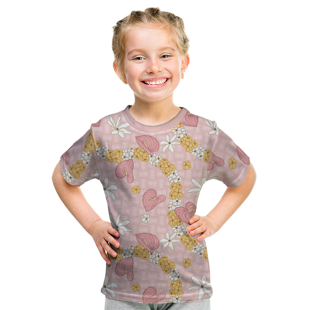 Hawaii Anthurium Tiare Pikake Lei Kid T Shirt Akala Lauhala Art Pattern