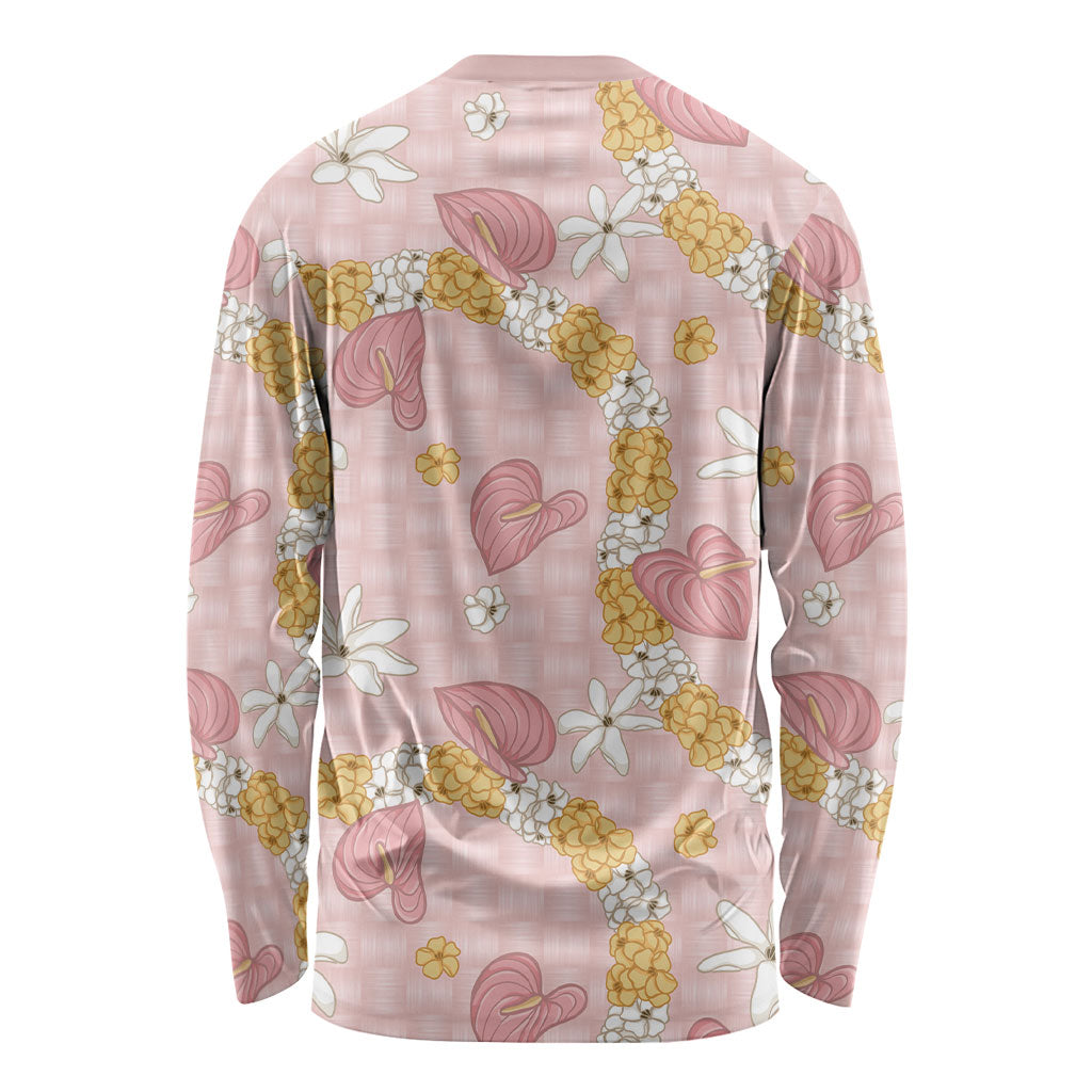 Hawaii Anthurium Tiare Pikake Lei Long Sleeve Shirt Akala Lauhala Art Pattern