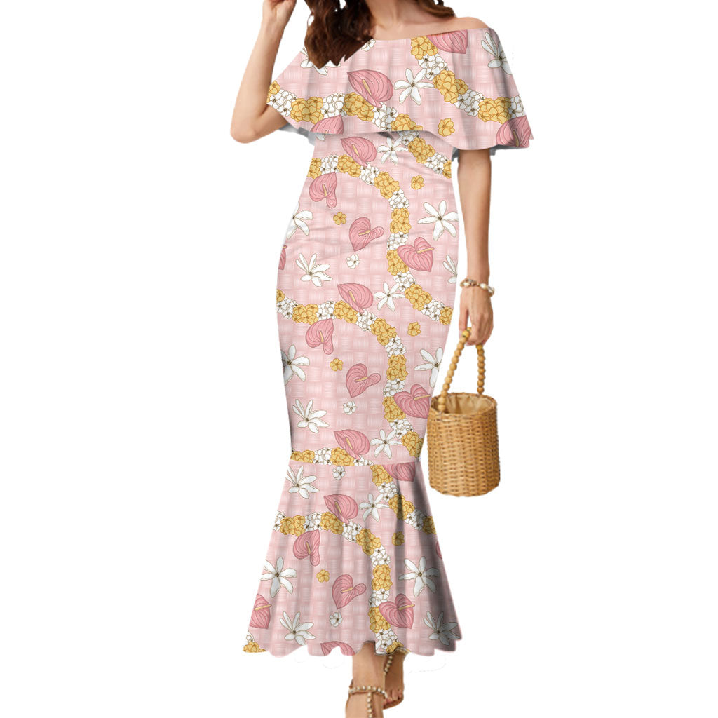 Hawaii Anthurium Tiare Pikake Lei Mermaid Dress Akala Lauhala Art Pattern