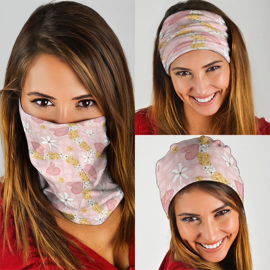 Hawaii Anthurium Tiare Pikake Lei Neck Gaiter Akala Lauhala Art Pattern