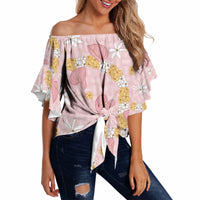 Hawaii Anthurium Tiare Pikake Lei Off Shoulder Wrap Waist Top Akala Lauhala Art Pattern LT01 - Polynesian Pride