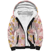 Hawaii Anthurium Tiare Pikake Lei Sherpa Hoodie Akala Lauhala Art Pattern