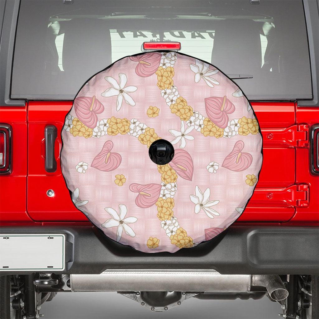 Hawaii Anthurium Tiare Pikake Lei Spare Tire Cover Akala Lauhala Art Pattern