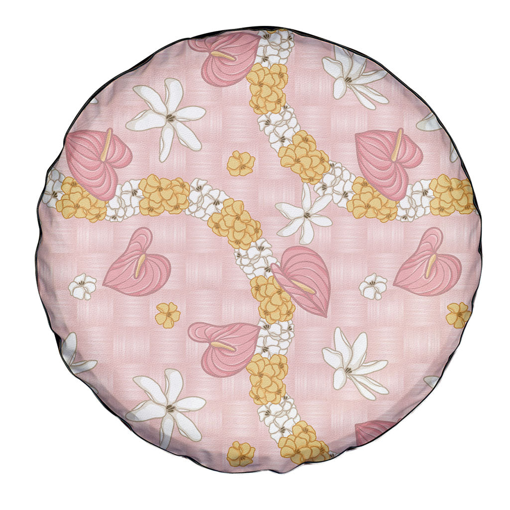 Hawaii Anthurium Tiare Pikake Lei Spare Tire Cover Akala Lauhala Art Pattern