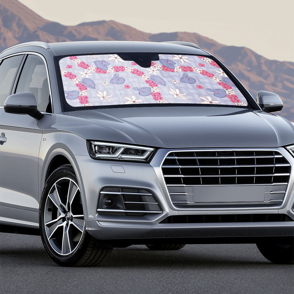 Hawaii Anthurium Tiare Pikake Lei Auto Sun Shade Poni Lauhala Art Pattern