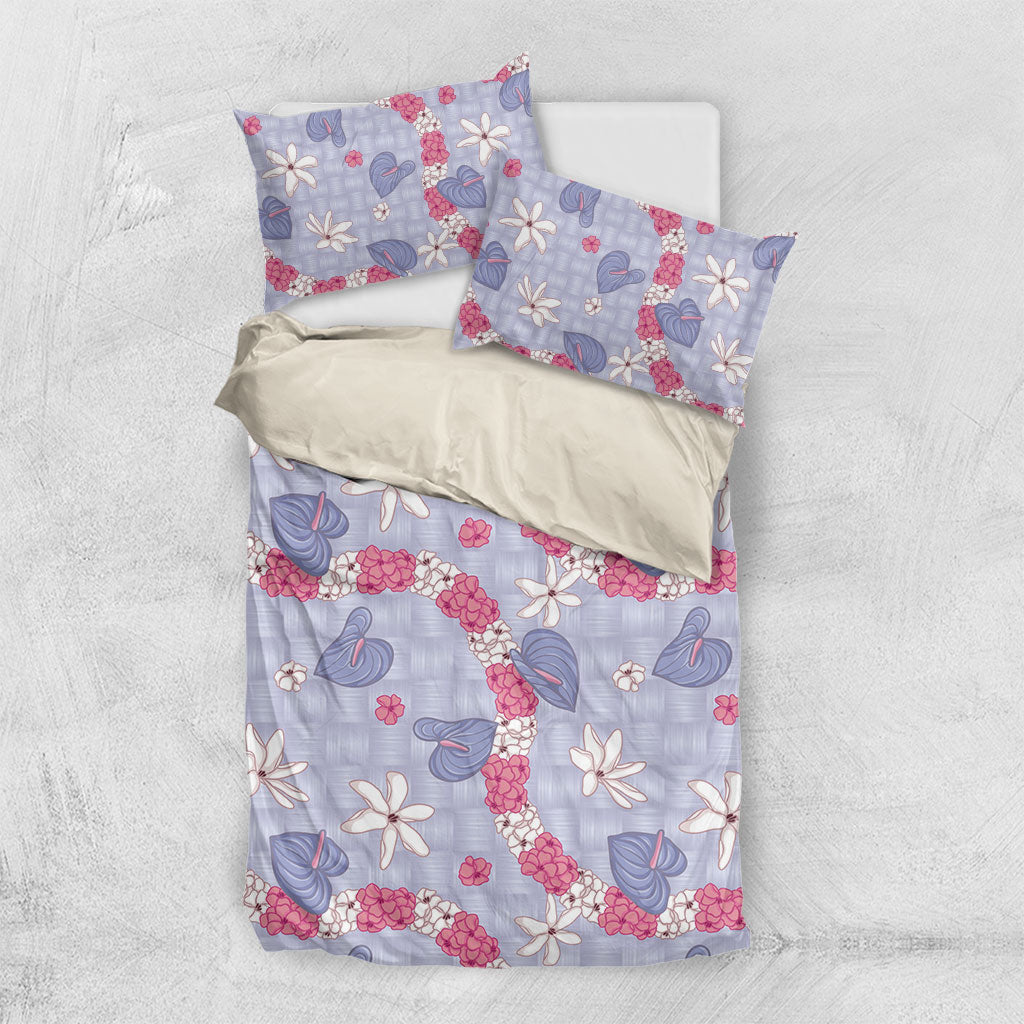 Hawaii Anthurium Tiare Pikake Lei Bedding Set Poni Lauhala Art Pattern