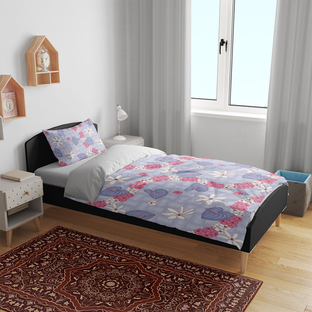 Hawaii Anthurium Tiare Pikake Lei Bedding Set Poni Lauhala Art Pattern