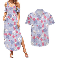 Hawaii Anthurium Tiare Pikake Lei Couples Matching Summer Maxi Dress and Hawaiian Shirt Poni Lauhala Art Pattern LT01 Purple - Polynesian Pride