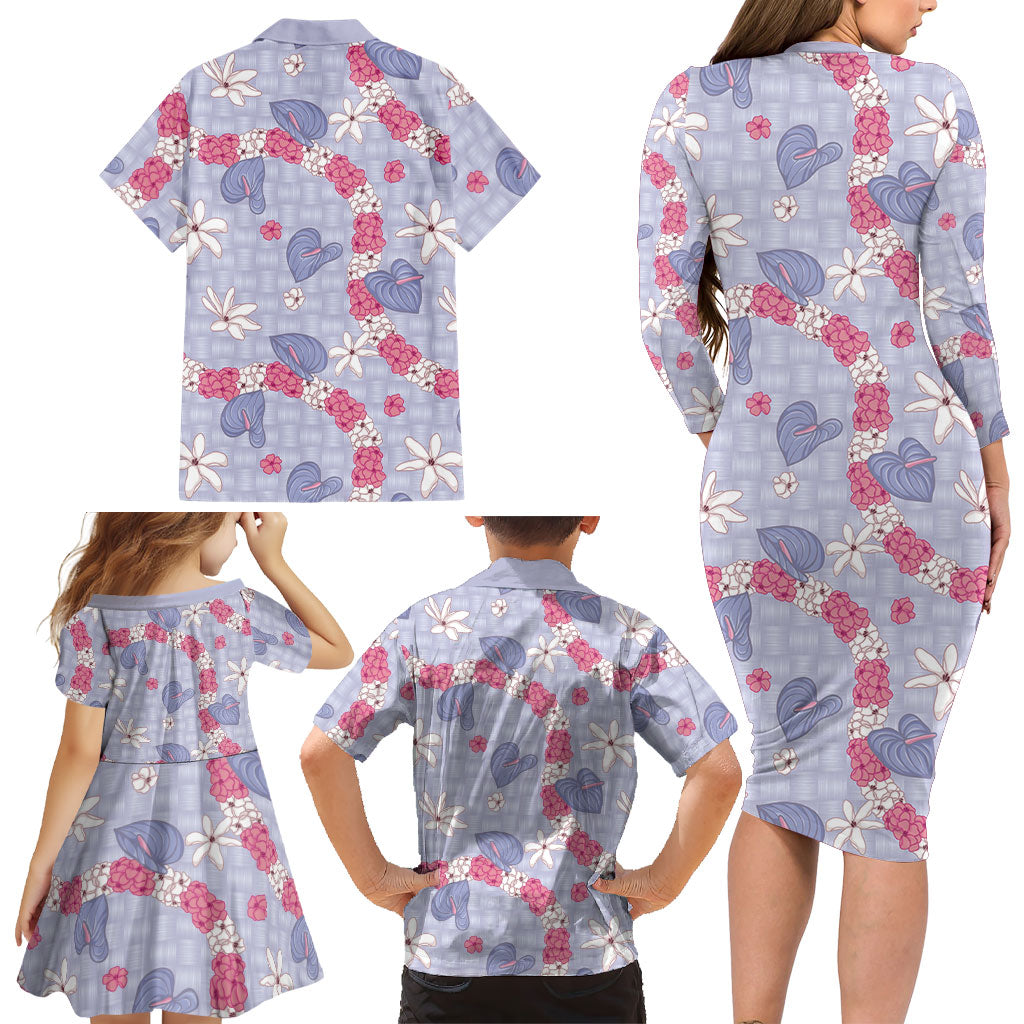 Hawaii Anthurium Tiare Pikake Lei Family Matching Long Sleeve Bodycon Dress and Hawaiian Shirt Poni Lauhala Art Pattern LT01 - Polynesian Pride