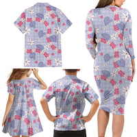 Hawaii Anthurium Tiare Pikake Lei Family Matching Long Sleeve Bodycon Dress and Hawaiian Shirt Poni Lauhala Art Pattern LT01 - Polynesian Pride