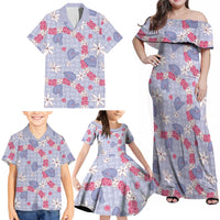 Hawaii Anthurium Tiare Pikake Lei Family Matching Off Shoulder Maxi Dress and Hawaiian Shirt Poni Lauhala Art Pattern LT01 - Polynesian Pride