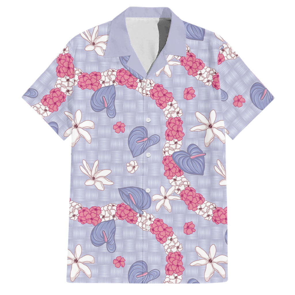 Hawaii Anthurium Tiare Pikake Lei Family Matching Off Shoulder Maxi Dress and Hawaiian Shirt Poni Lauhala Art Pattern LT01 Dad's Shirt - Short Sleeve Purple - Polynesian Pride