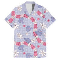 Hawaii Anthurium Tiare Pikake Lei Family Matching Off Shoulder Maxi Dress and Hawaiian Shirt Poni Lauhala Art Pattern LT01 Dad's Shirt - Short Sleeve Purple - Polynesian Pride