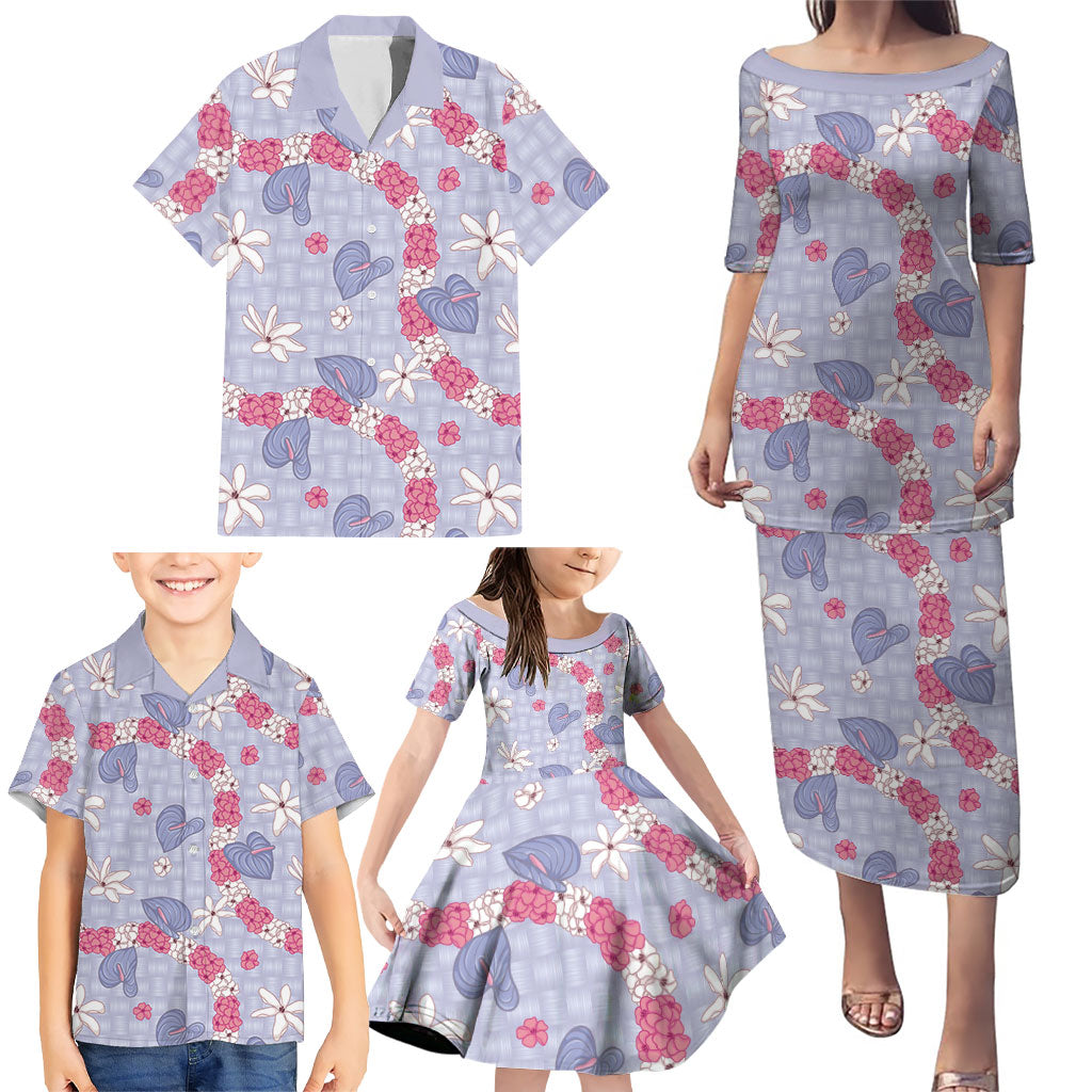 Hawaii Anthurium Tiare Pikake Lei Family Matching Puletasi and Hawaiian Shirt Poni Lauhala Art Pattern LT01 - Polynesian Pride