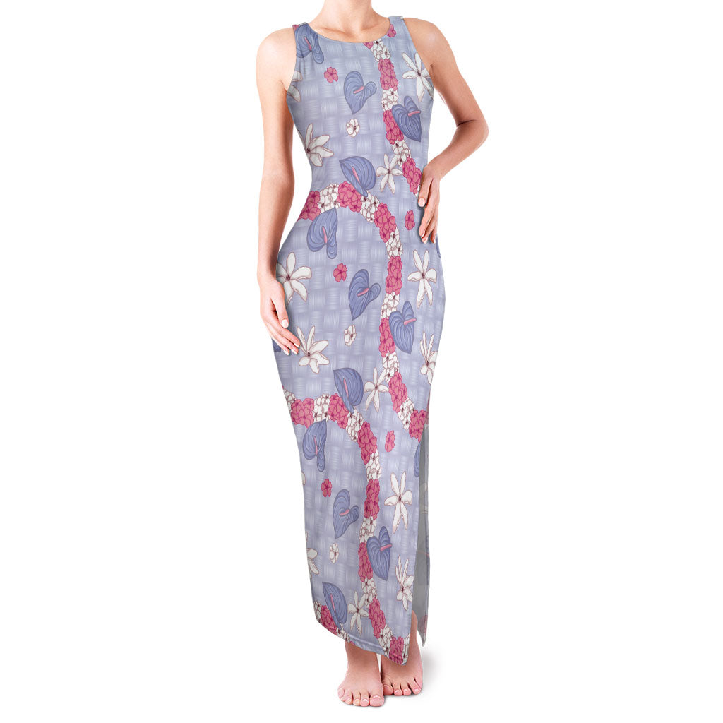 Hawaii Anthurium Tiare Pikake Lei Family Matching Tank Maxi Dress and Hawaiian Shirt Poni Lauhala Art Pattern LT01 Mom's Dress Purple - Polynesian Pride