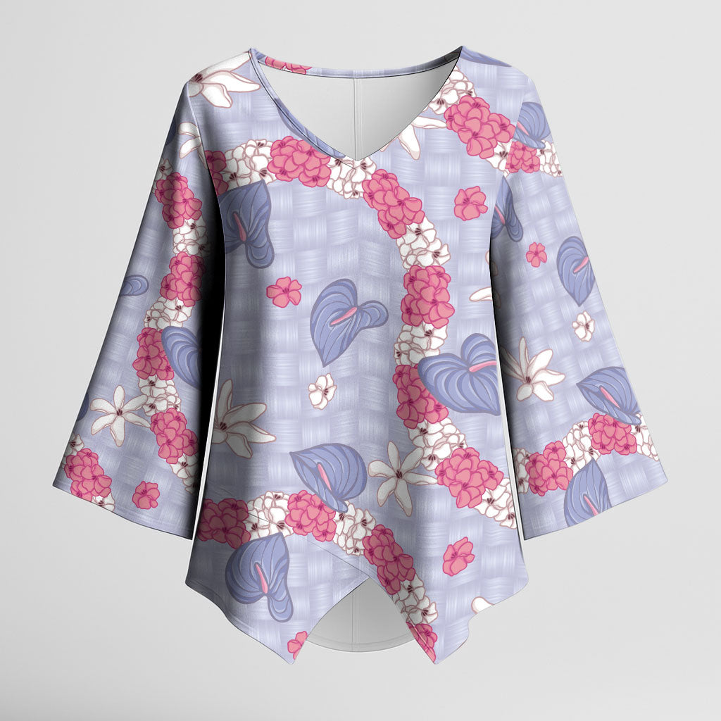 Hawaii Anthurium Tiare Pikake Lei Kimono Sleeve Blouse Poni Lauhala Art Pattern