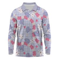 Hawaii Anthurium Tiare Pikake Lei Long Sleeve Polo Shirt Poni Lauhala Art Pattern