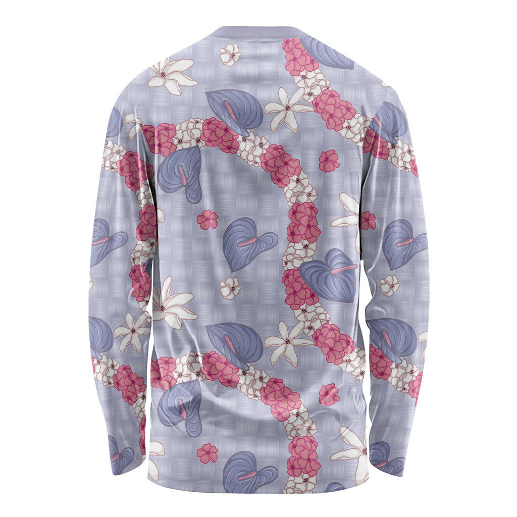 Hawaii Anthurium Tiare Pikake Lei Long Sleeve Shirt Poni Lauhala Art Pattern
