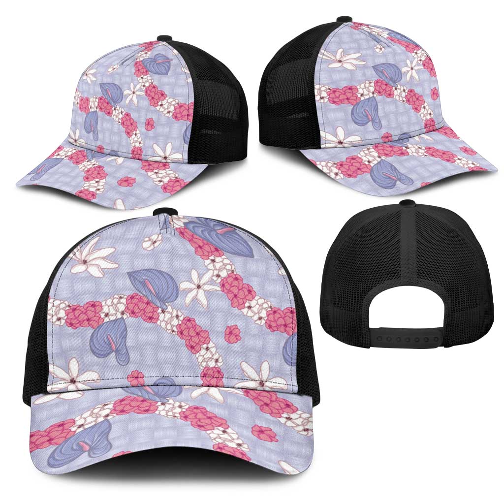 Hawaii Anthurium Tiare Pikake Lei Mesh Trucker Cap Poni Lauhala Art Pattern LT01 - Polynesian Pride