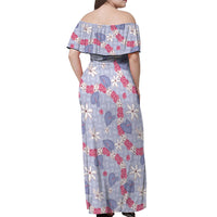 Hawaii Anthurium Tiare Pikake Lei Off Shoulder Maxi Dress Poni Lauhala Art Pattern LT01 - Polynesian Pride