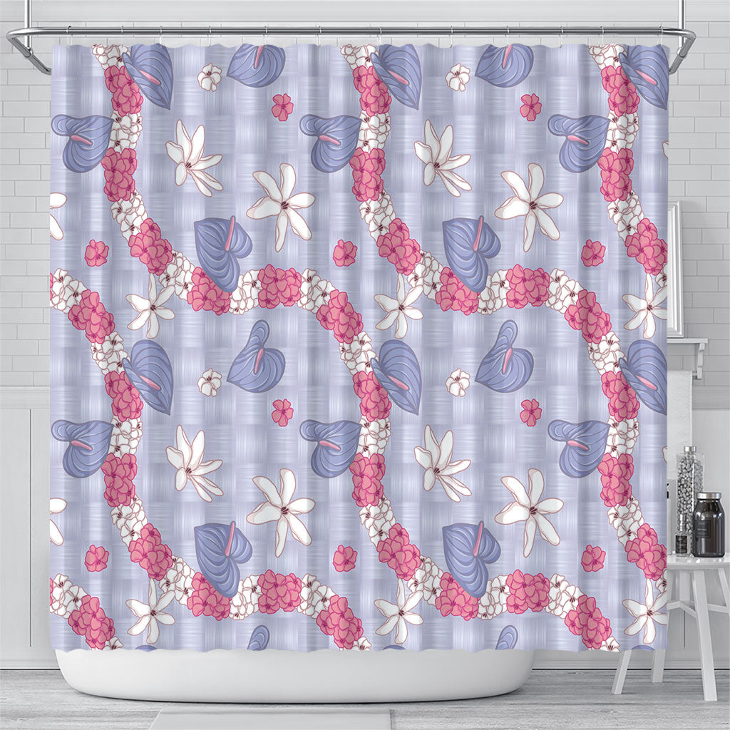 Hawaii Anthurium Tiare Pikake Lei Shower Curtain Poni Lauhala Art Pattern