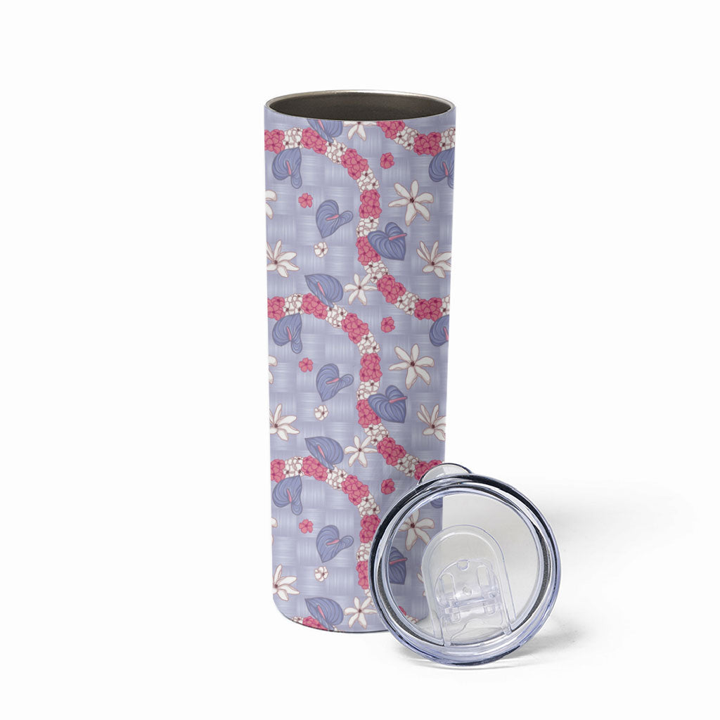Hawaii Anthurium Tiare Pikake Lei Skinny Tumbler Poni Lauhala Art Pattern
